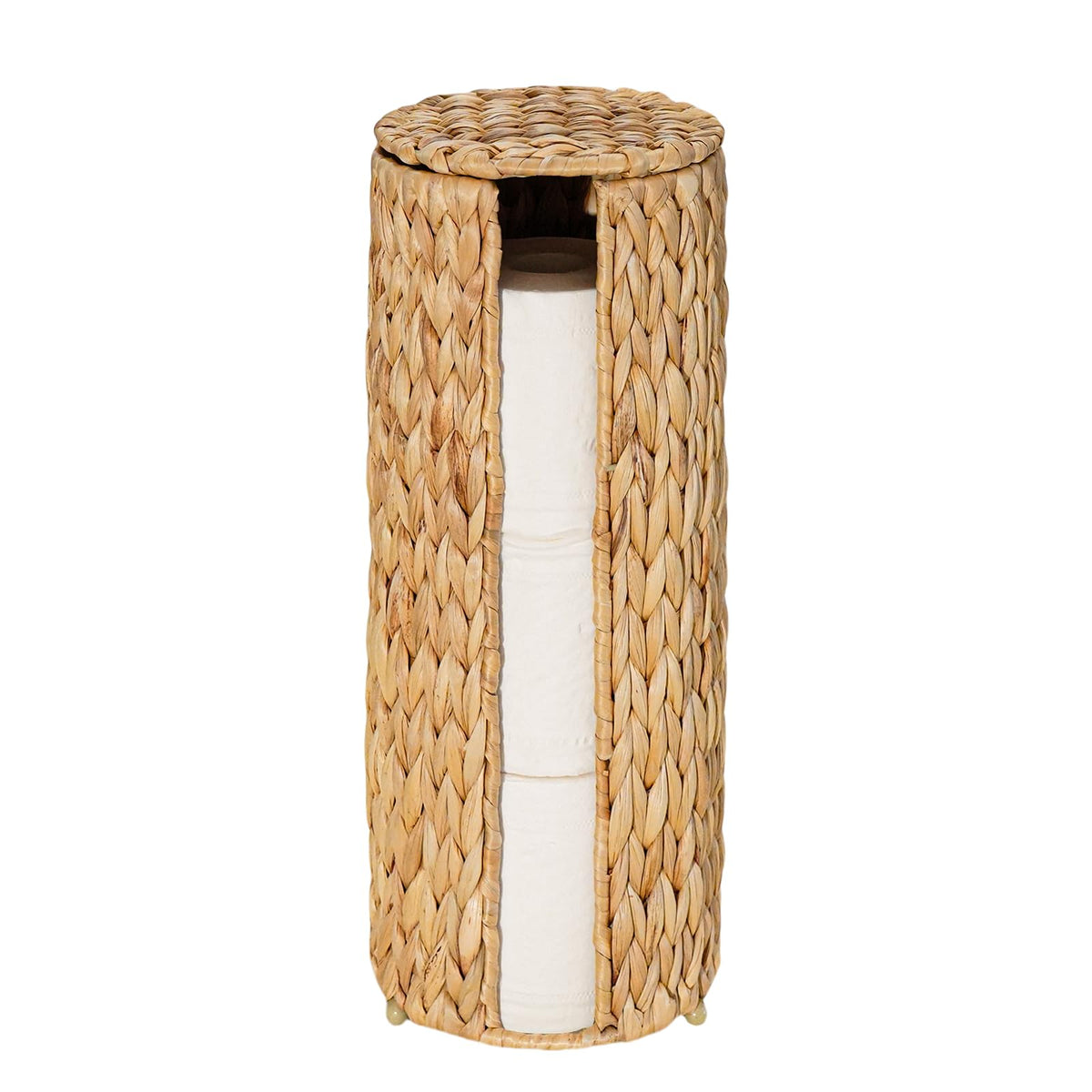 PINXIURY water hyacinth roll holder front view showing compact design ideal for small bathrooms