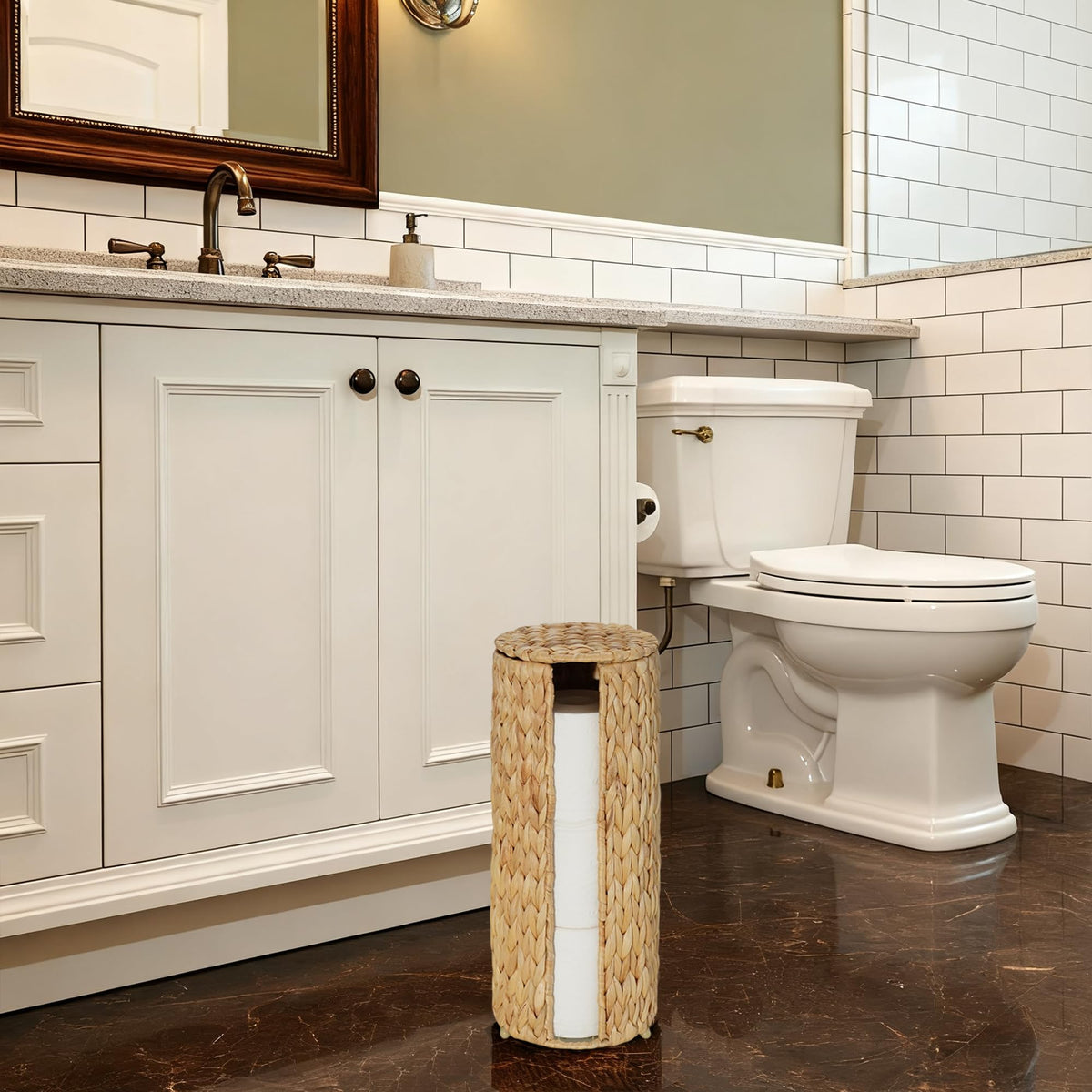 PINXIURY water hyacinth roll holder natural texture adds rustic bathroom charm