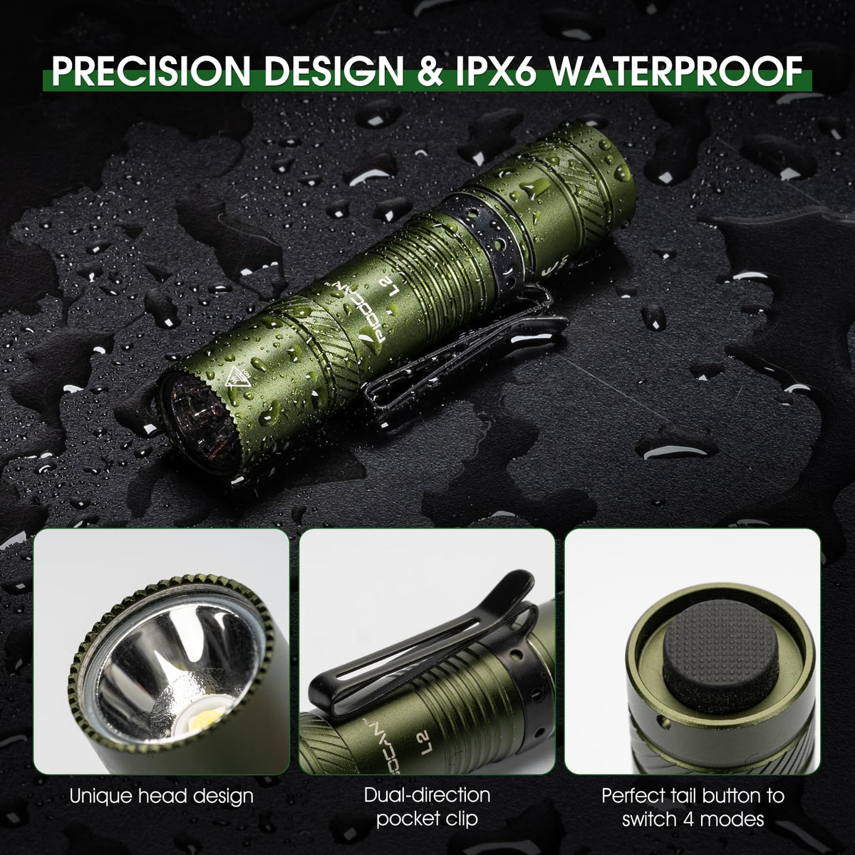 PIOOCAN compact 3.72-inch flashlight weighing 60 g fits in any pocket.