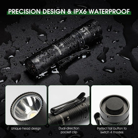 PIOOCAN flashlight offers four modes for versatility (high, medium, low, strobe)