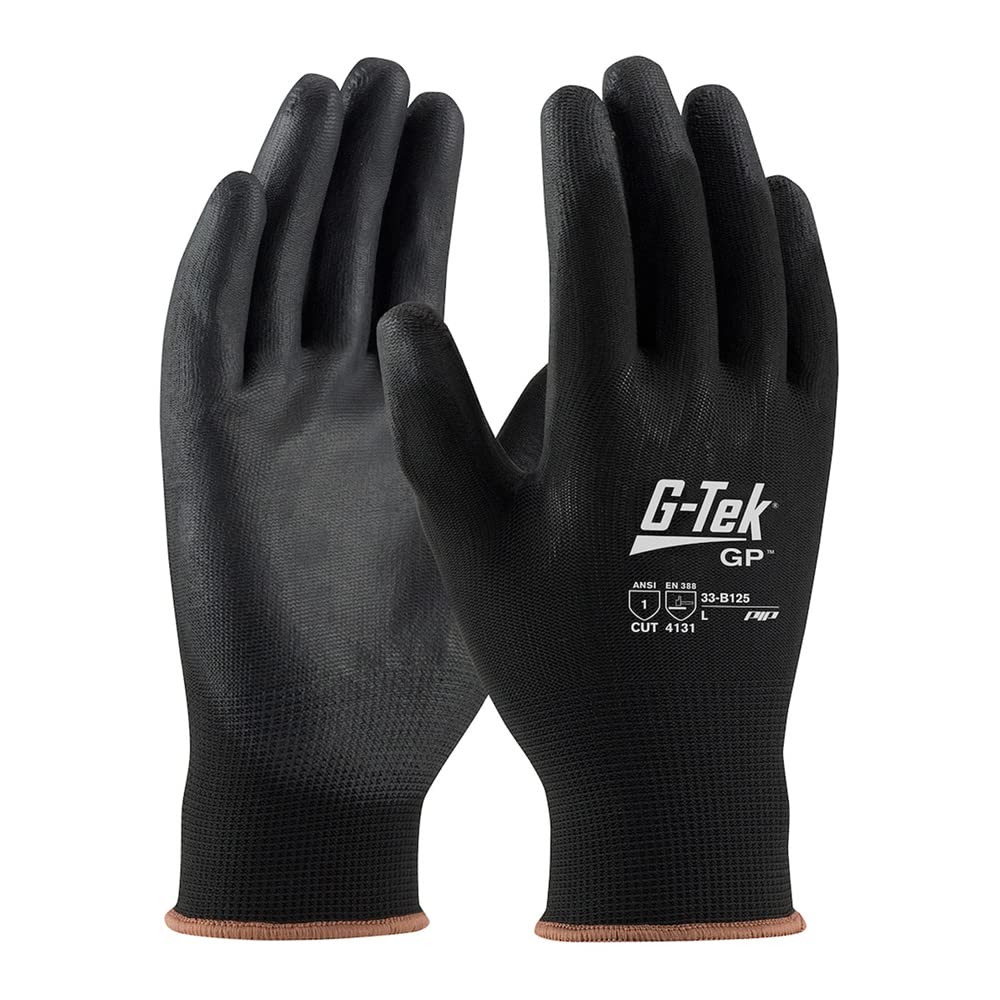 PIP 33-B125-XL black nylon gloves with PU grip for electronics assembly