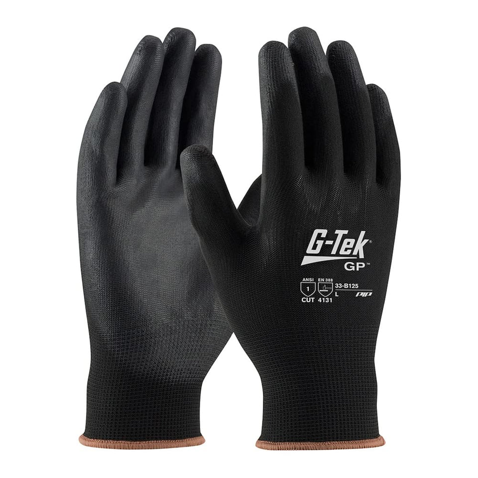 PIP 33-B125-XL black nylon gloves with PU grip for electronics assembly