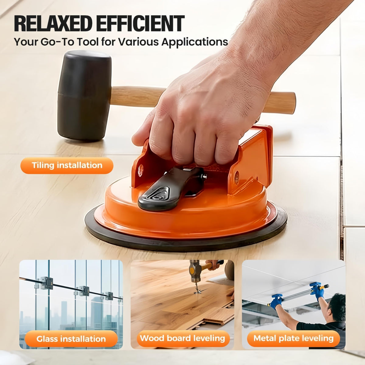 In-use on laminate flooring, the tool gently taps boards back without removal.