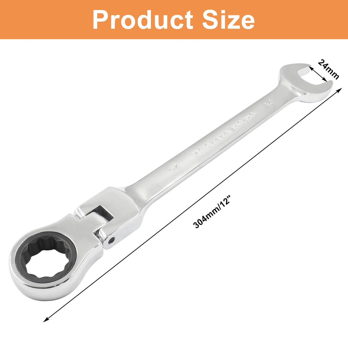 Piutouyar 24mm wrench side angle demonstrates flexible head for tight spaces