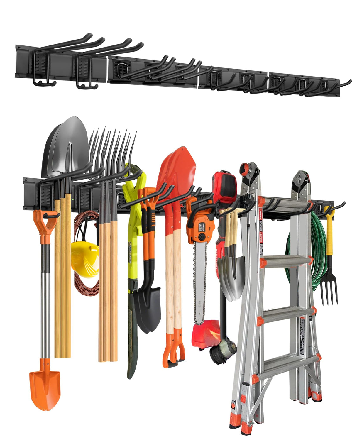 PIYILO 64-inch garage tool organizer wall mount with four rails for efficient tool storage