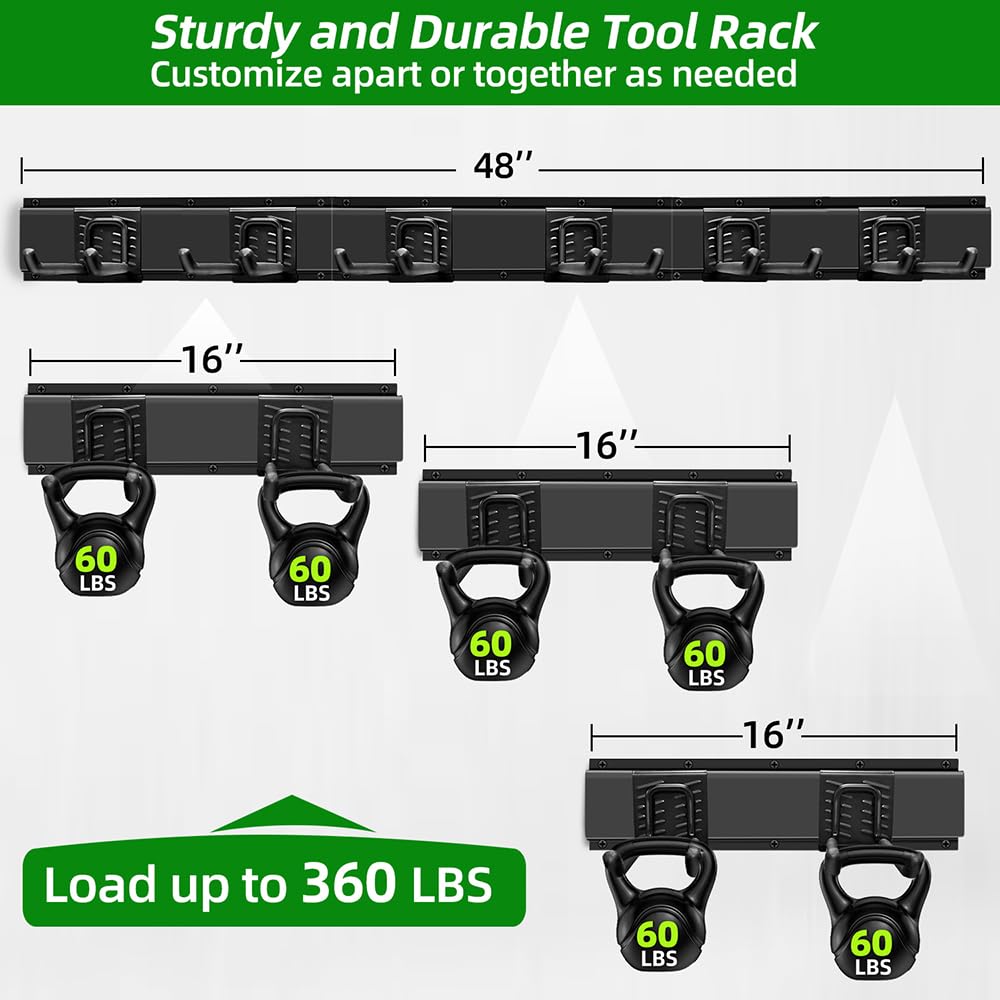 PIYILO garage organizer hook detail shows adjustable hooks for versatile tool placement