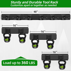 PIYILO garage organizer hook detail shows adjustable hooks for versatile tool placement