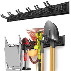 PIYILO garage organizer rail system keeps tools neatly organized and within reach