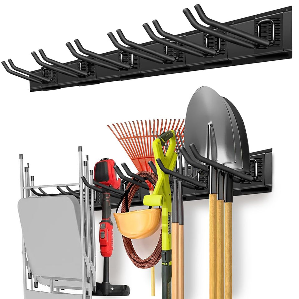 PIYILO garage organizer rail system keeps tools neatly organized and within reach