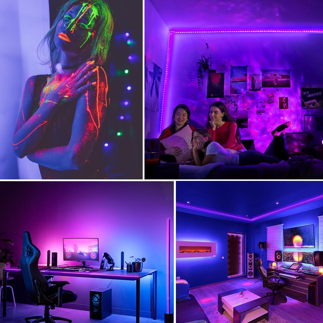 PIZHLO bedroom tapestry glow from black light strip