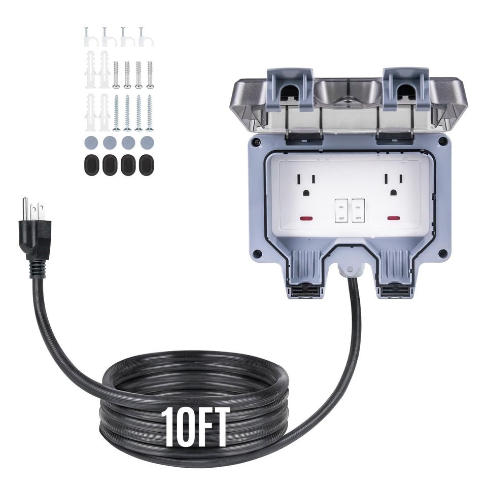 Pjerjzn outdoor power outlet two-socket setup for reliable garden power access.