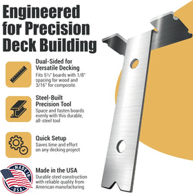 Plank Rite screw-hole-guide demonstrates consistent fastener positions across boards.