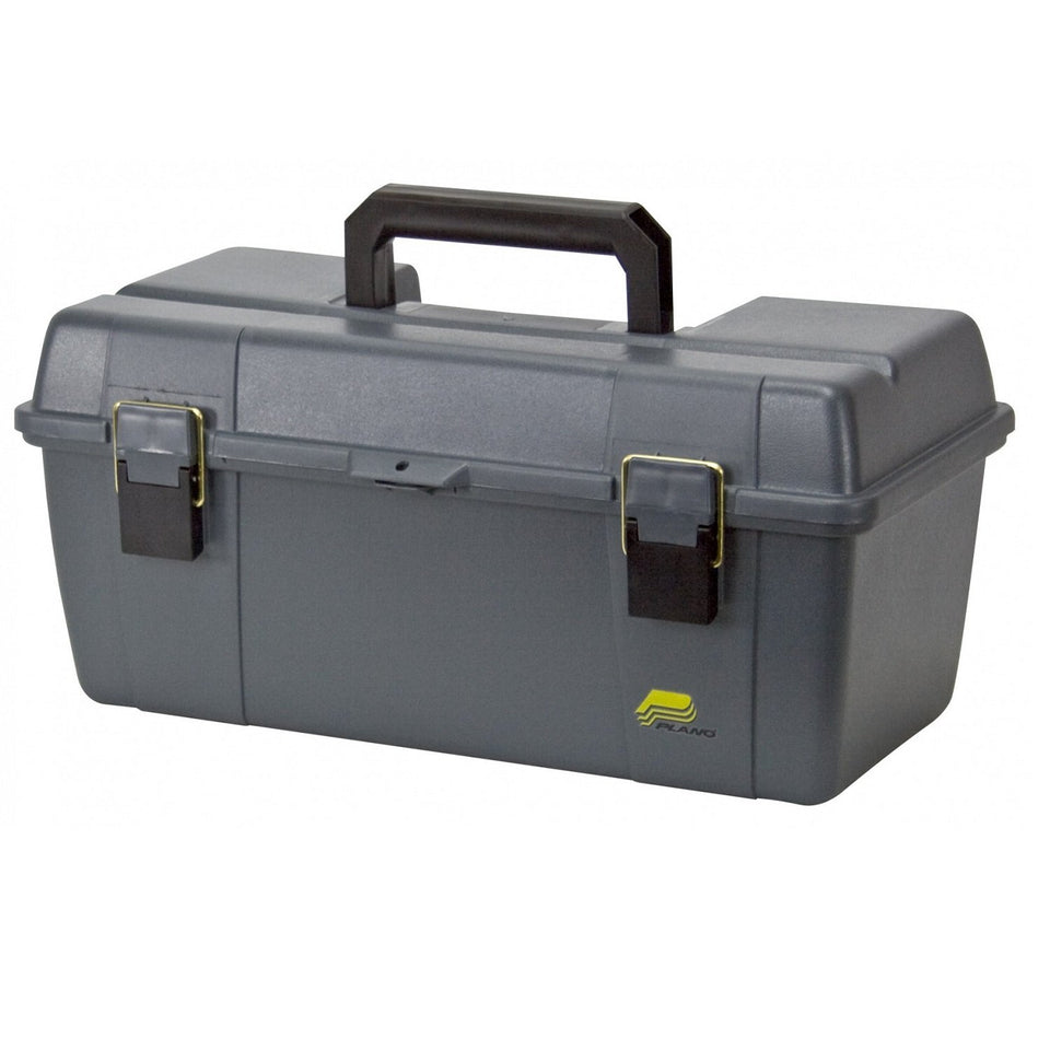 Plano portable tool box with lift-out tray in gray, ideal for organizing tools and small parts
