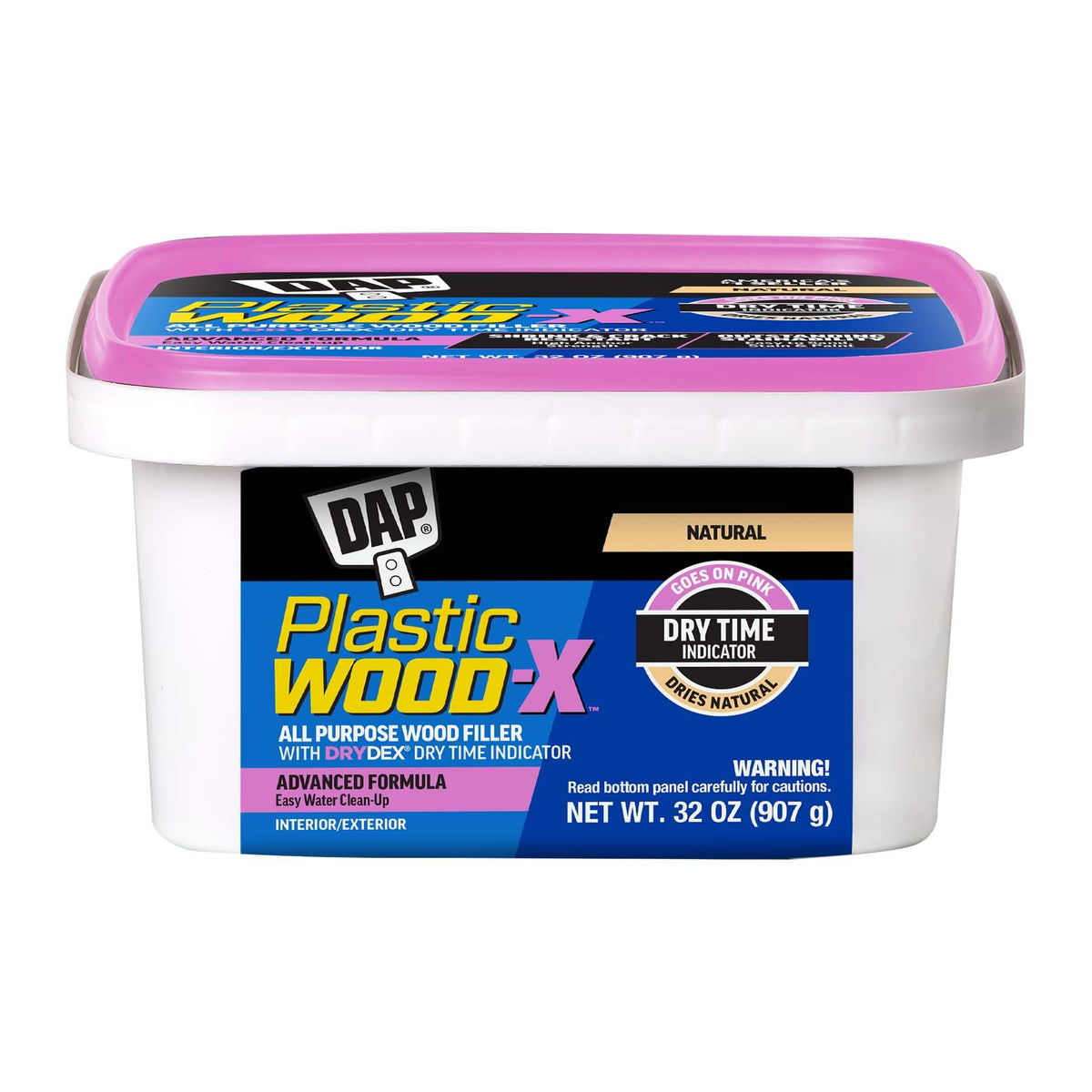 PLASTIC WOOD DAP X with DryDex pink indicator shows dry time cue for repairs