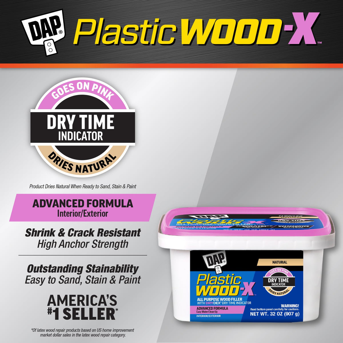 PLASTIC WOOD DAP X filling a vertical surface repair in progress