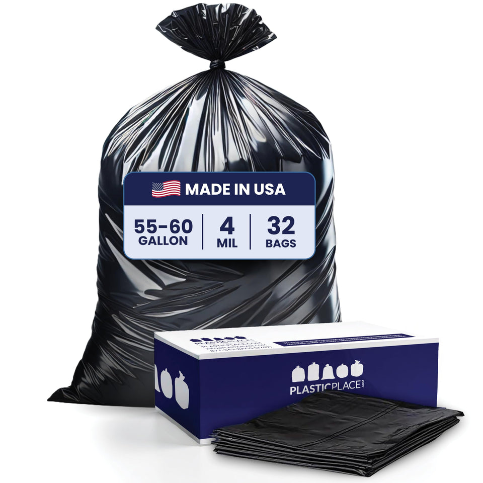 Plasticplace 55-gallon contractor bag standing upright for debris containment.