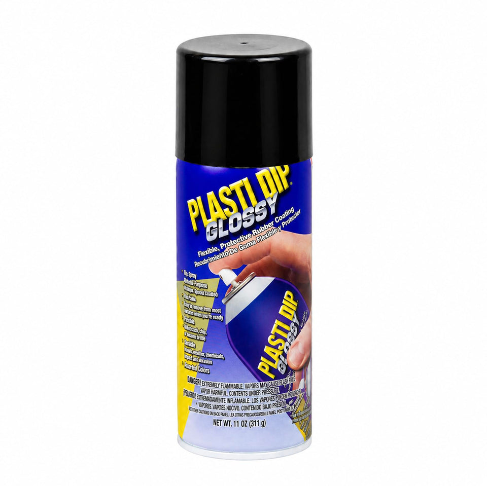 Plasti Dip Glossy Black spray on a wheel for a flexible, removable finish.