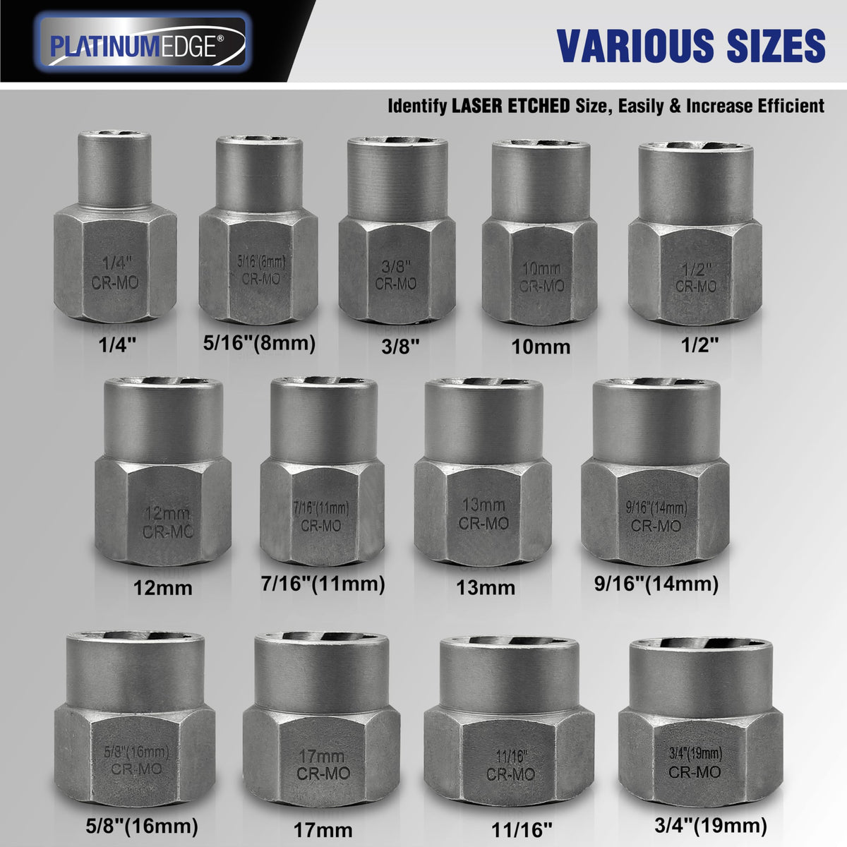 PLATINUMEDGE CR-MO steel removers deliver durable extraction of rusted fasteners.
