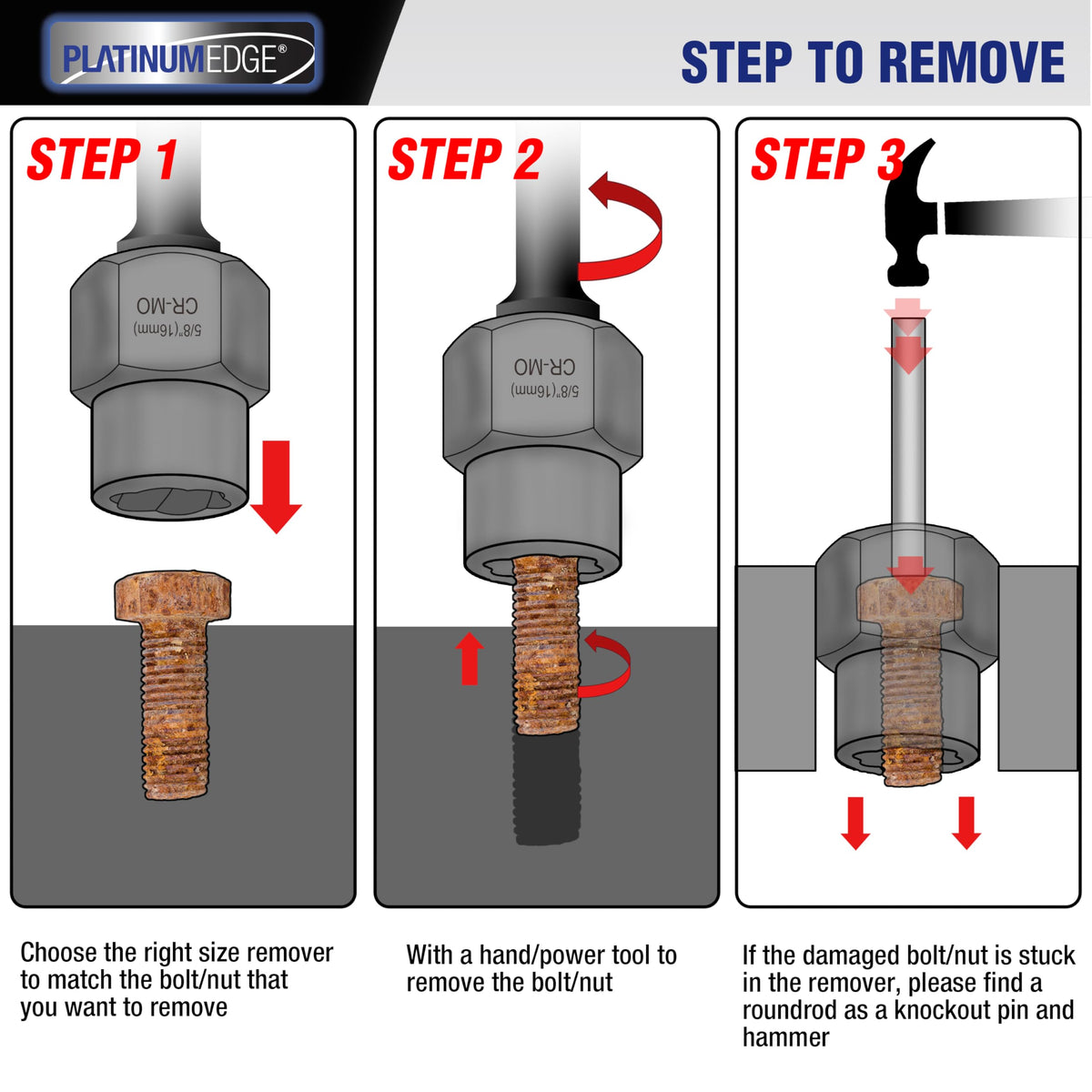 PLATINUMEDGE clearly marked sizes help quick identification during repairs.