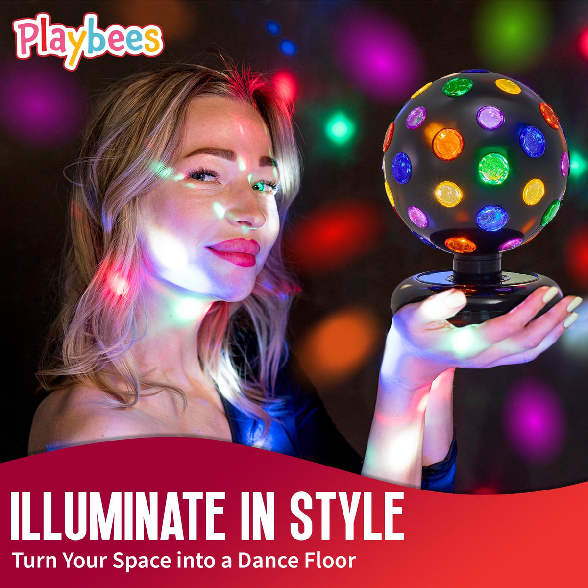 Playbees disco ball with motor rotation creates smooth, continuous motion for energizing events.