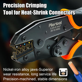 Pliertool crimping tool emphasizes ratcheting mechanism for consistent results.