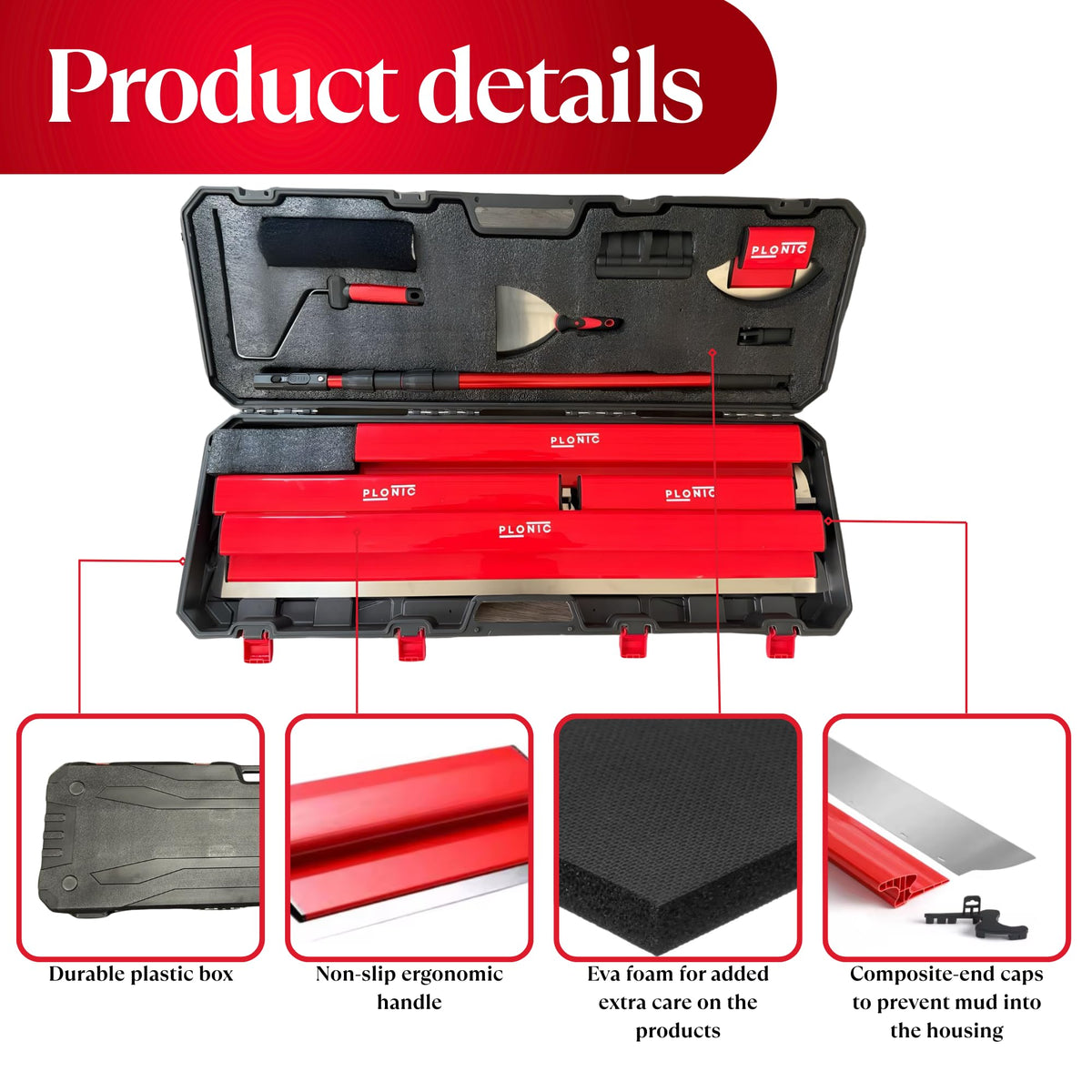 PLONIC complete kit supports drywall, mudding, and seams.
