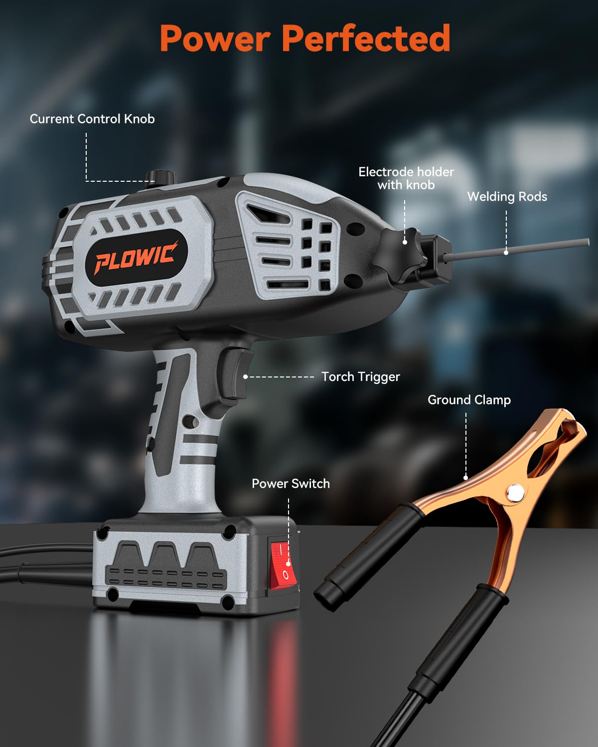 PLOWIC portable welding suitable for garage, outdoor, and farm use.
