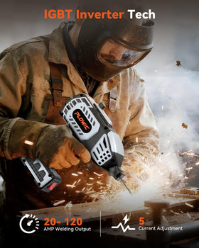 PLOWIC welder supports 1/16–1/8 inch electrodes for flexibility.