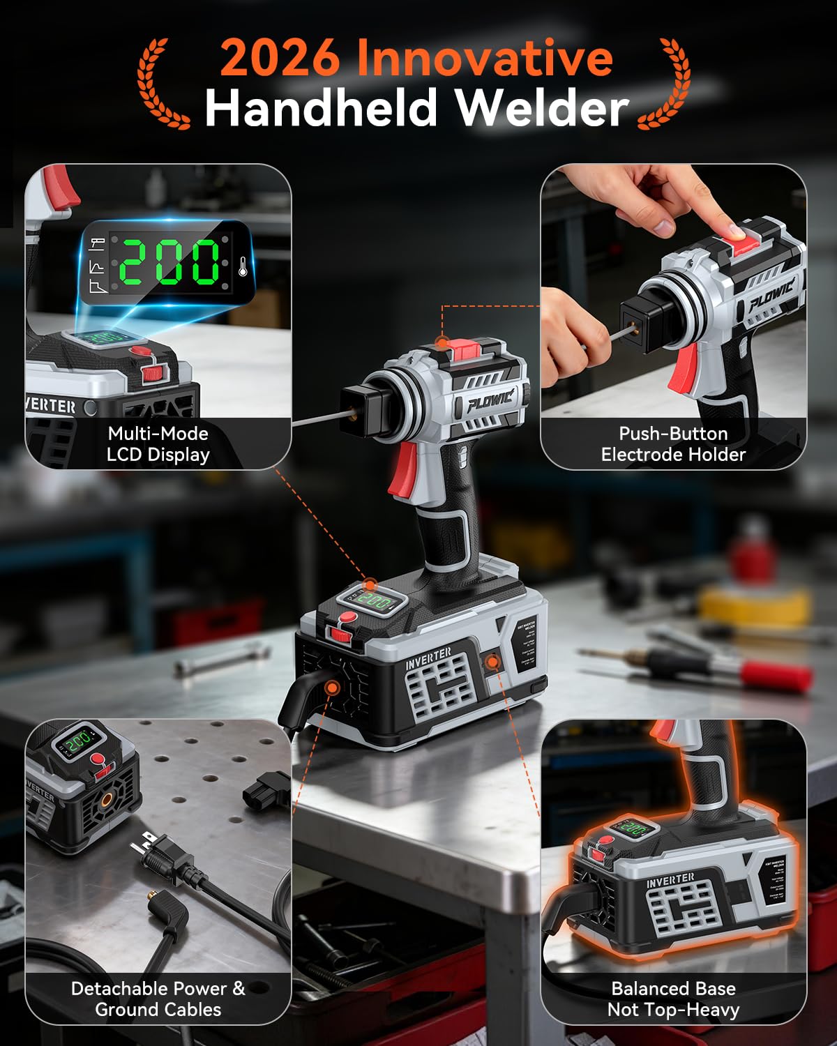 PLOWIC welder LCD display shows real-time current and status for confident welding.