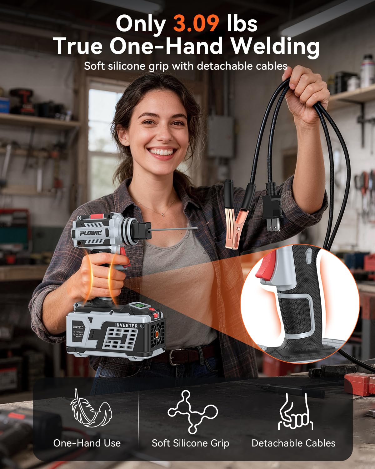 PLOWIC lightweight welder weighs 3.09 lbs for easy transport and setup.