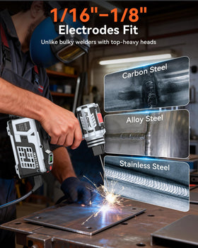 PLOWIC three-mode interface enables quick MMA, hot start, and arc force adjustments.