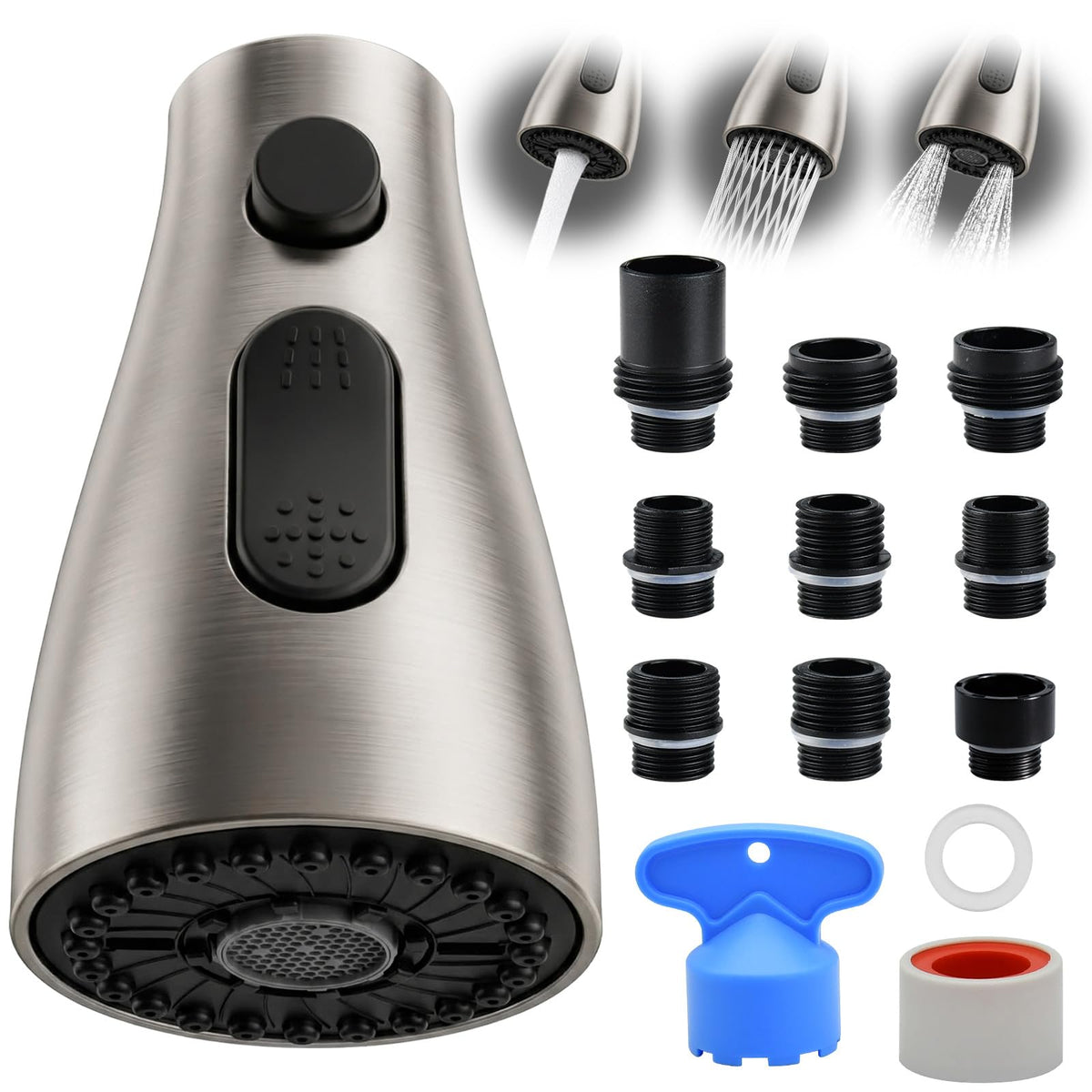 Plubserrve kitchen faucet head with 3 spray modes for versatile cleaning