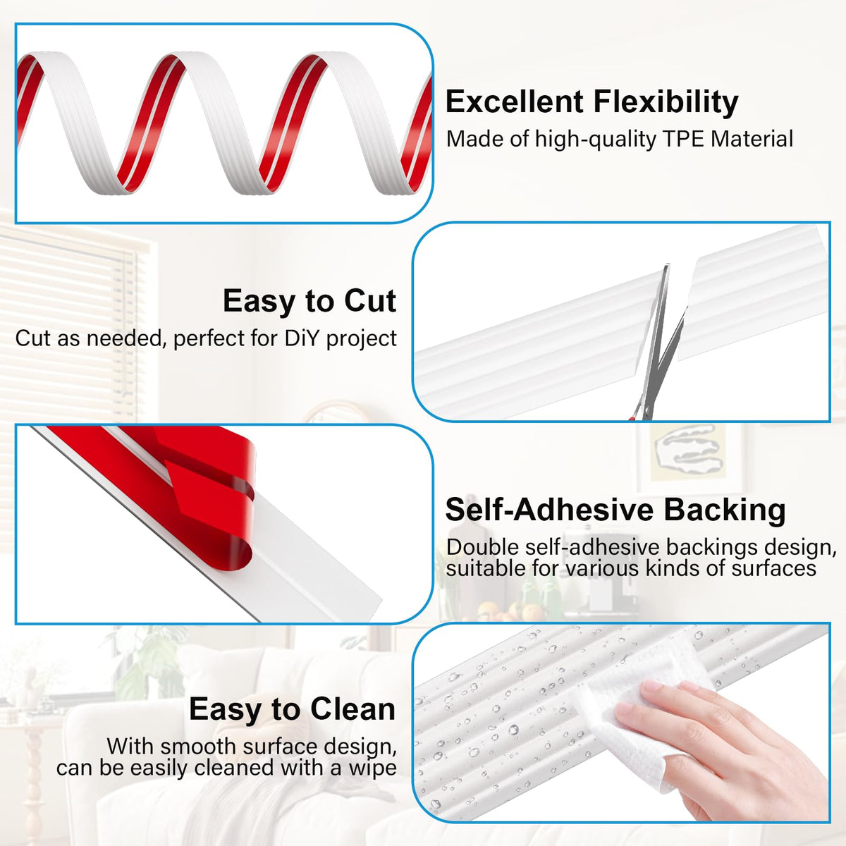 Pluden premium TPE wall molding trim showing softness and wear resistance.
