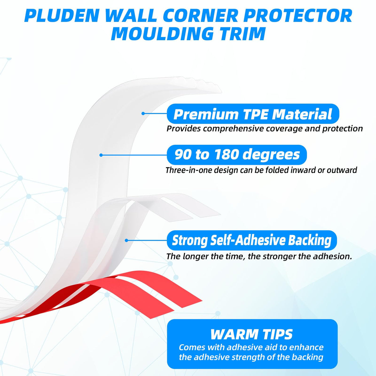 Pluden three-in-one corner guard with caulk strip for versatile corner finishing.