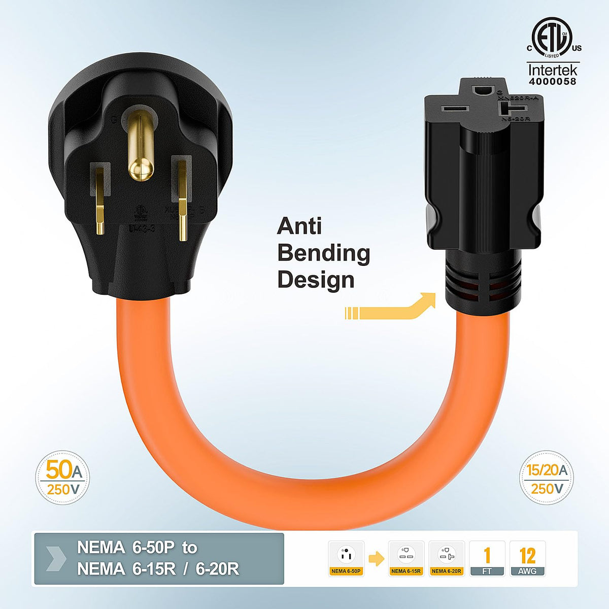 Plugrand 1.5-foot length welder adapter cord fits tight spaces and portability.