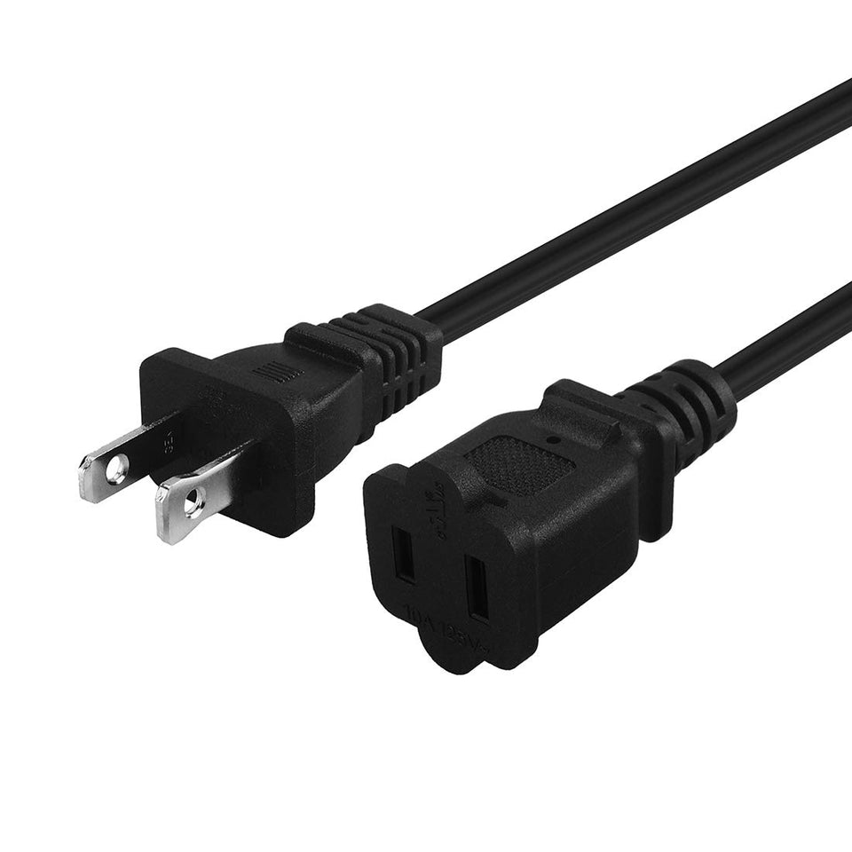 Plugrand 15ft polarized extension cord showing USB-free plug and outlet, ideal for long reach