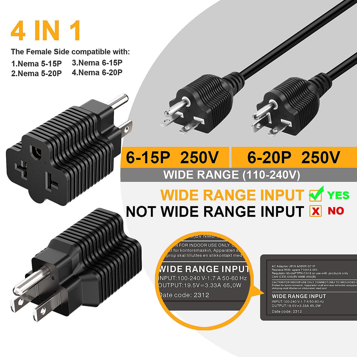 Plugrand 5-15P to 6-20R versatile RV and home use