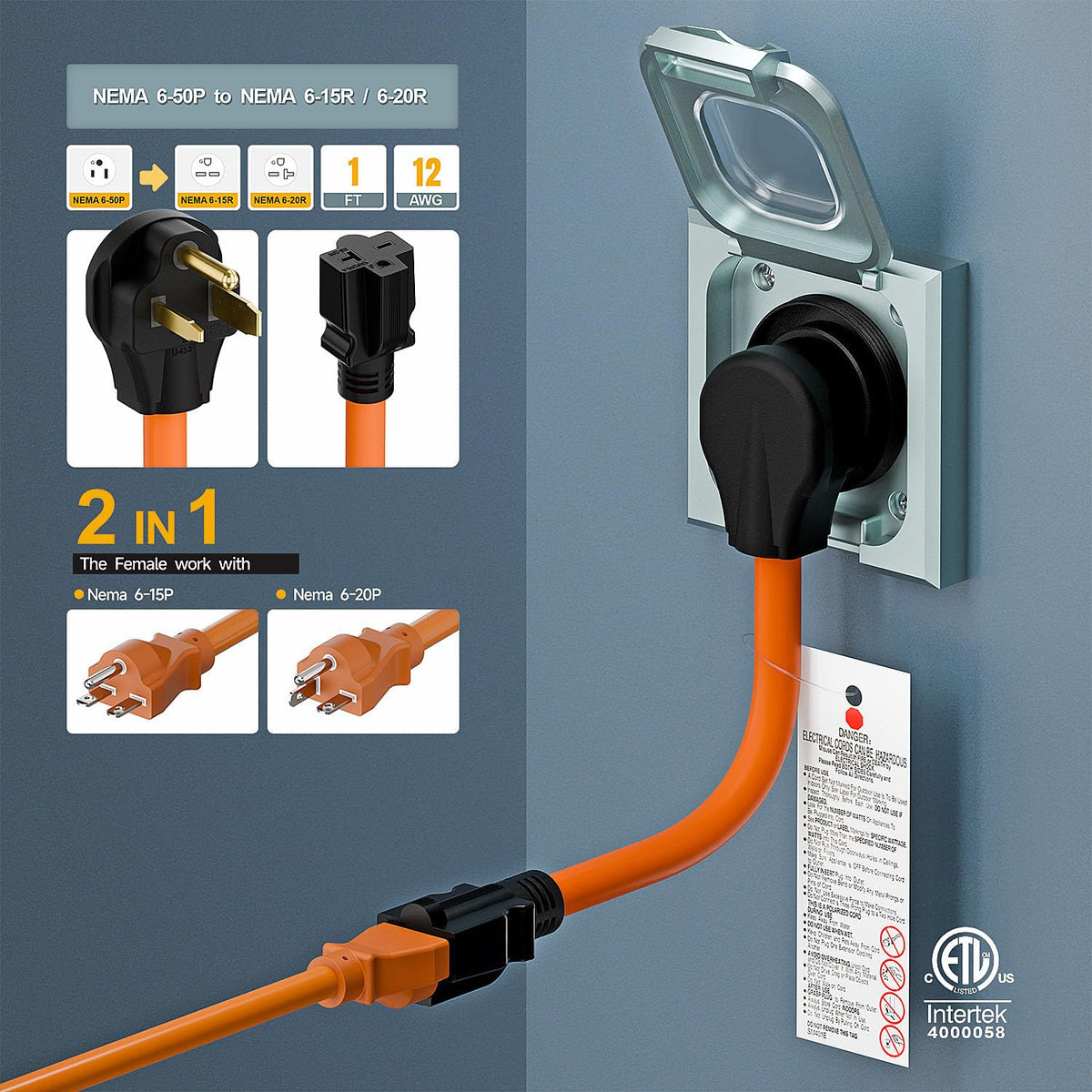 Plugrand compact welder adapter cord ready for shop or vehicle storage.