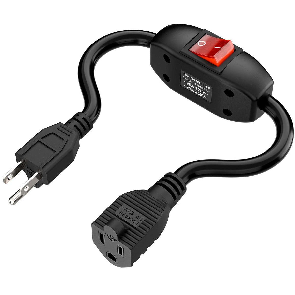 Plugrand inline switch extension cord with 40 cm length for convenient home power control