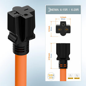 Plugrand L14-30P to 6-20R adapter in-use setup for 250V power.