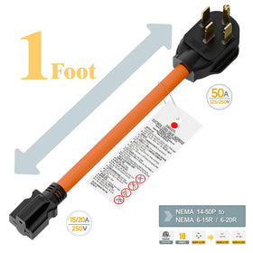 Plugrand NEMA 14-50P to 6-20R STW cord, 1ft length for generator connections