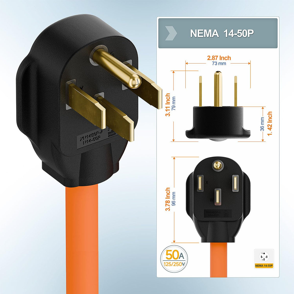 Plugrand outdoor STW 10AWG 3-conductor cable with molded jacket and brass blades