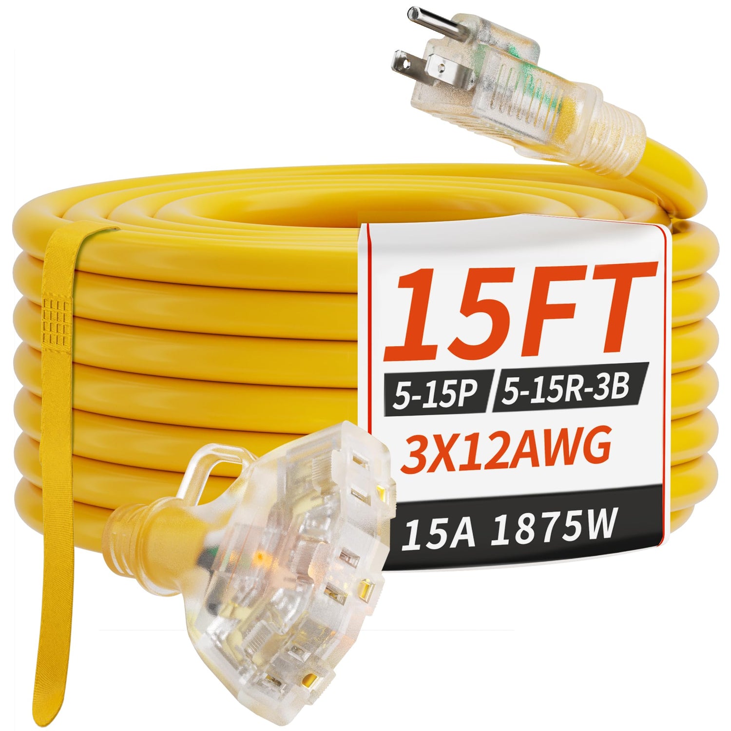 PlugSaf 15 ft outdoor extension cord with three outlets for versatile outdoor power