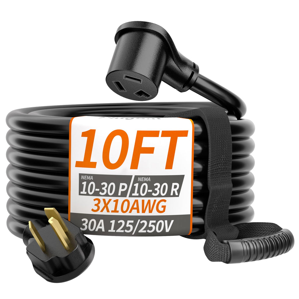 PlugSaf 30A outdoor dryer cord in black, ideal for flexible outdoor placement.