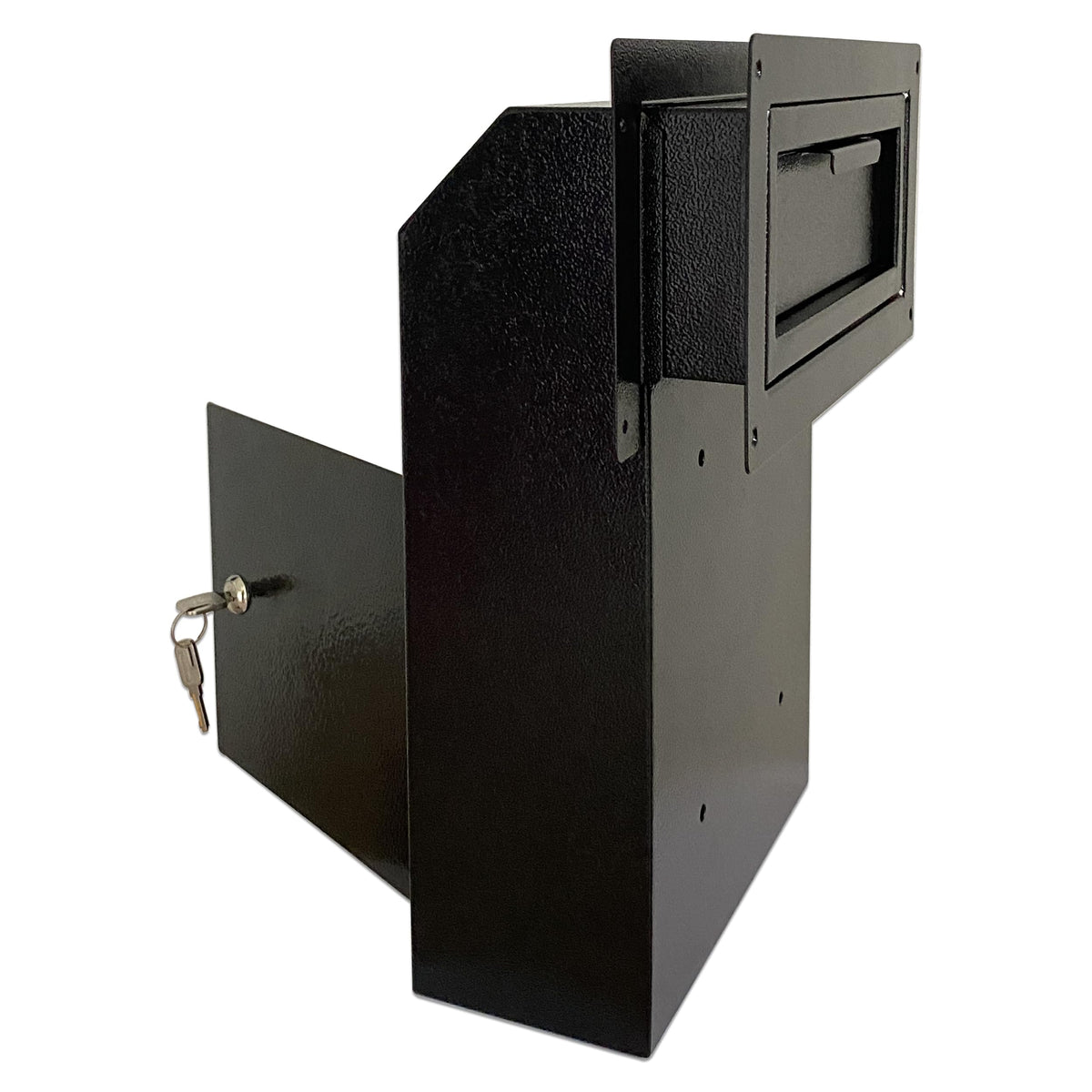 Plugsharge Door Drop Box front view shows secure door-mount design for easy mail access.