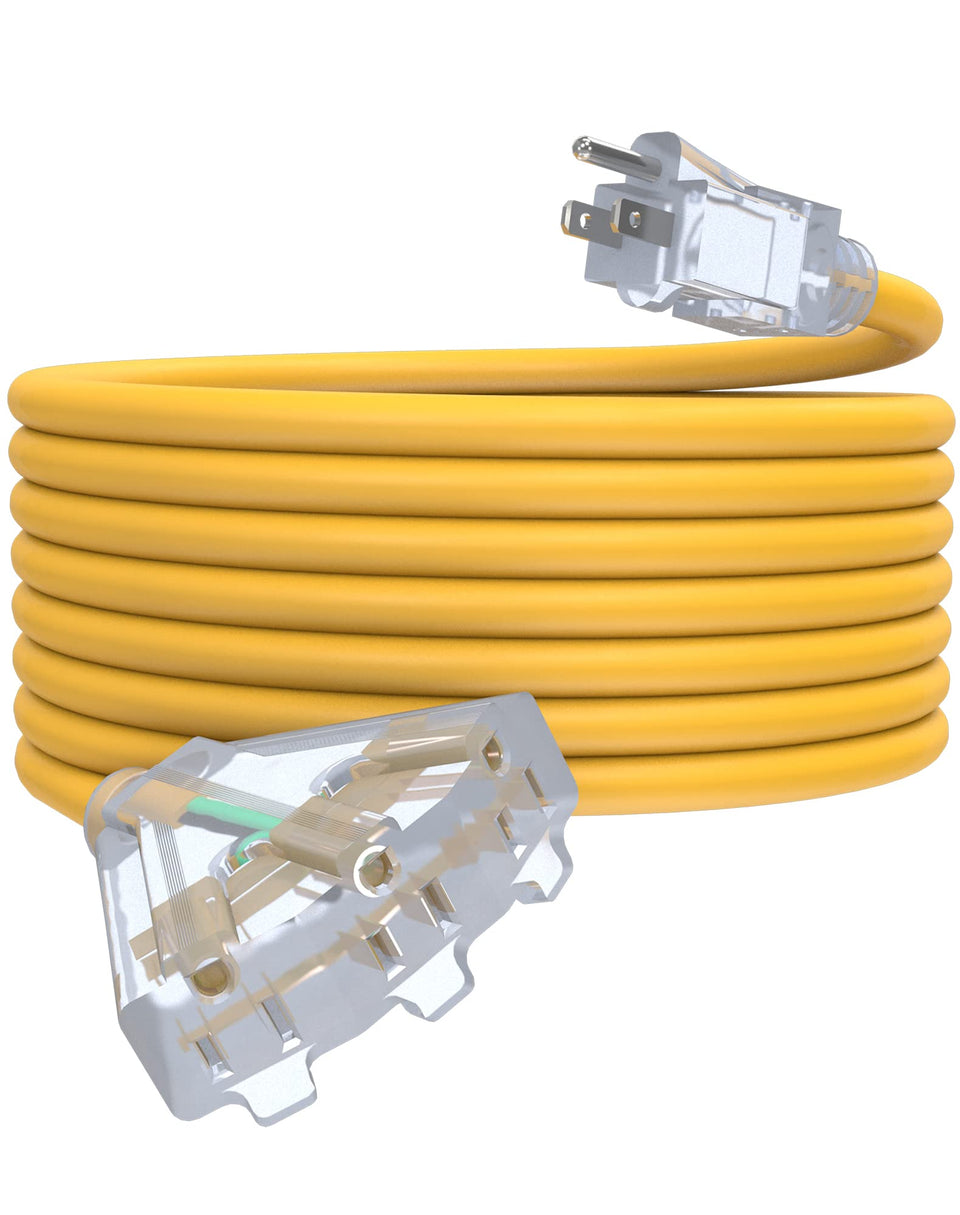 PLUGTUL 25ft outdoor extension cord with 3 outlets for versatile power