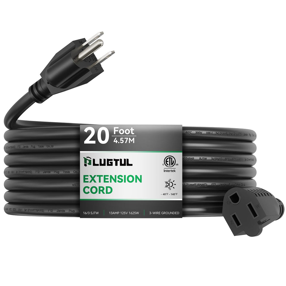 PLUGTUL extension-cord-20ft-outdoor provides 20-foot reach for yard and patio power.