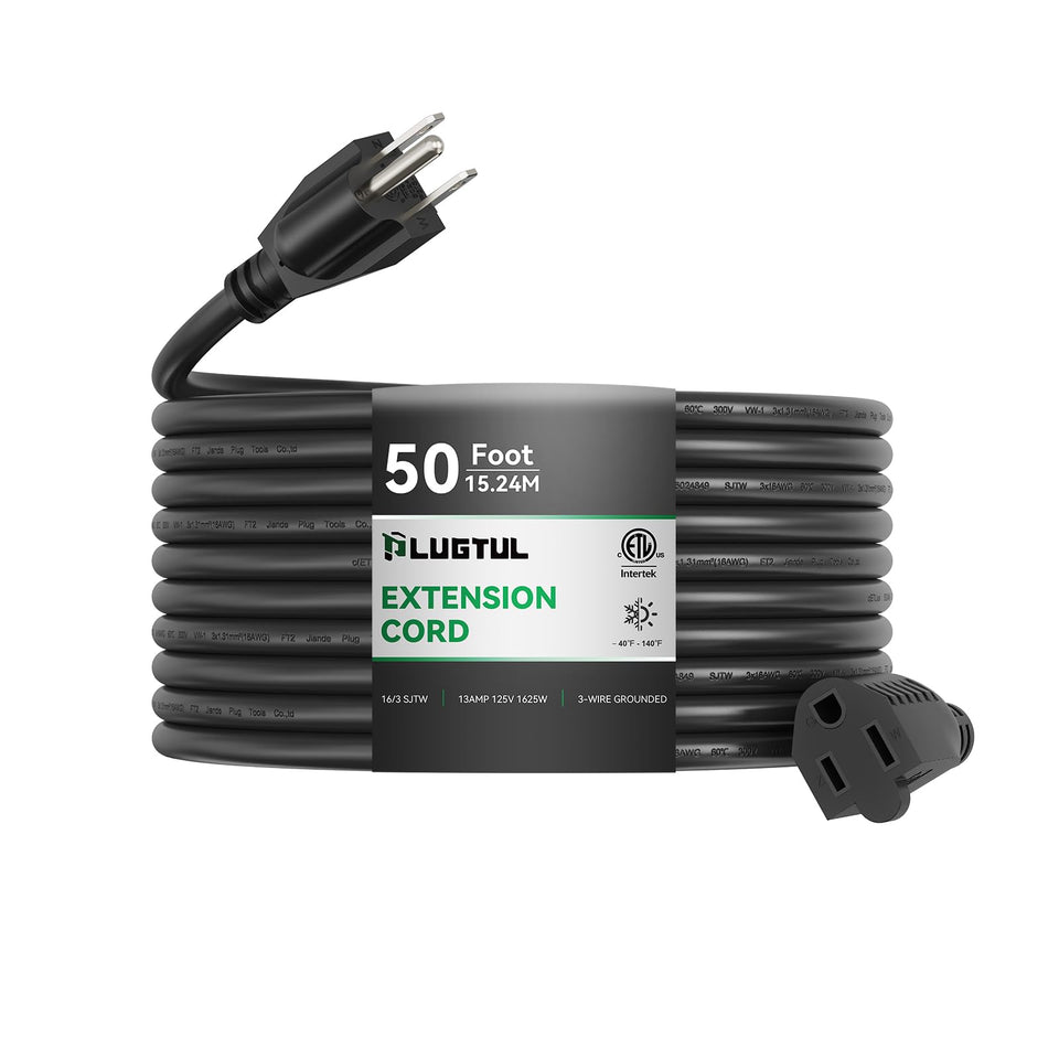 PLUGTUL outdoor extension cord 50ft ready for garden power needs