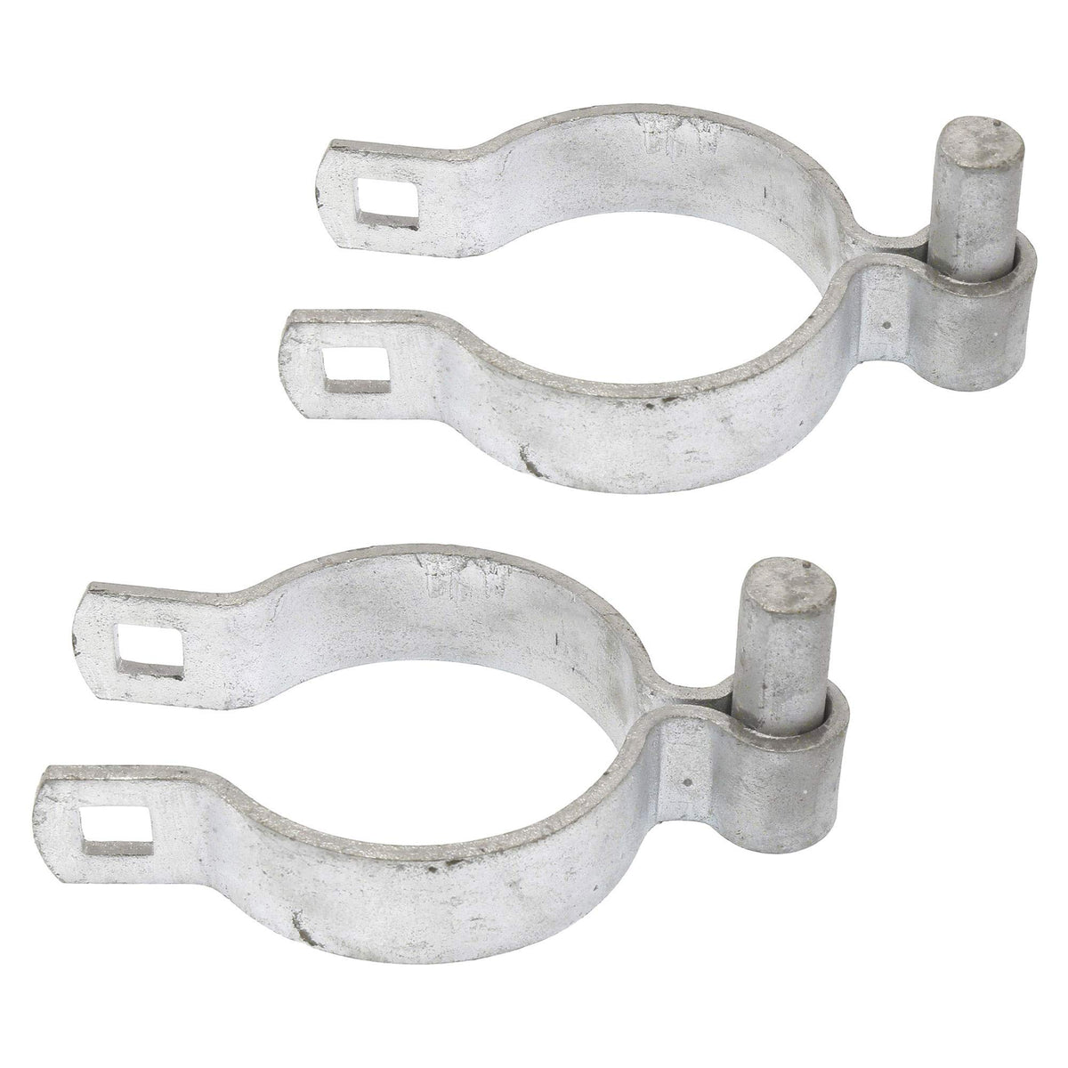 Plum Fittings two-pack hinge set for secure chain link gate connections.