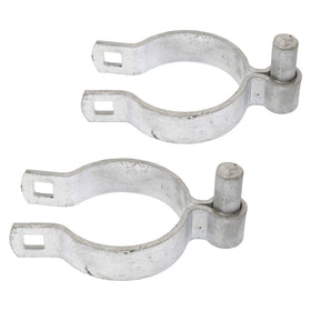 Plum Fittings two-pack hinge set for secure chain link gate connections.